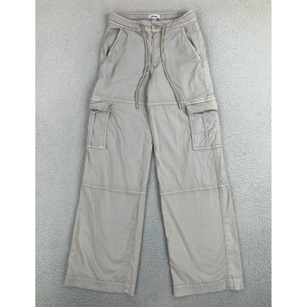 Garage Cargo Pants Womens 00 Beige Twill Straight Leg Elastic Waist Pockets